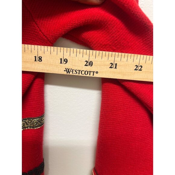 Chicos Reba Womens Red Cardigan With Tribal Embroidered Trim & Open Front - Picture 11 of 13